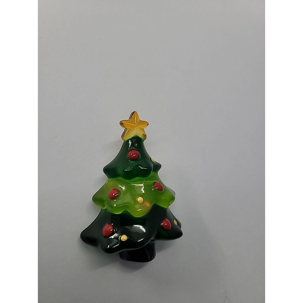 Vintage Plastic Christmas Tree Brooch Pin Green Red Oranments Star Topper Light - Picture 4 of 12